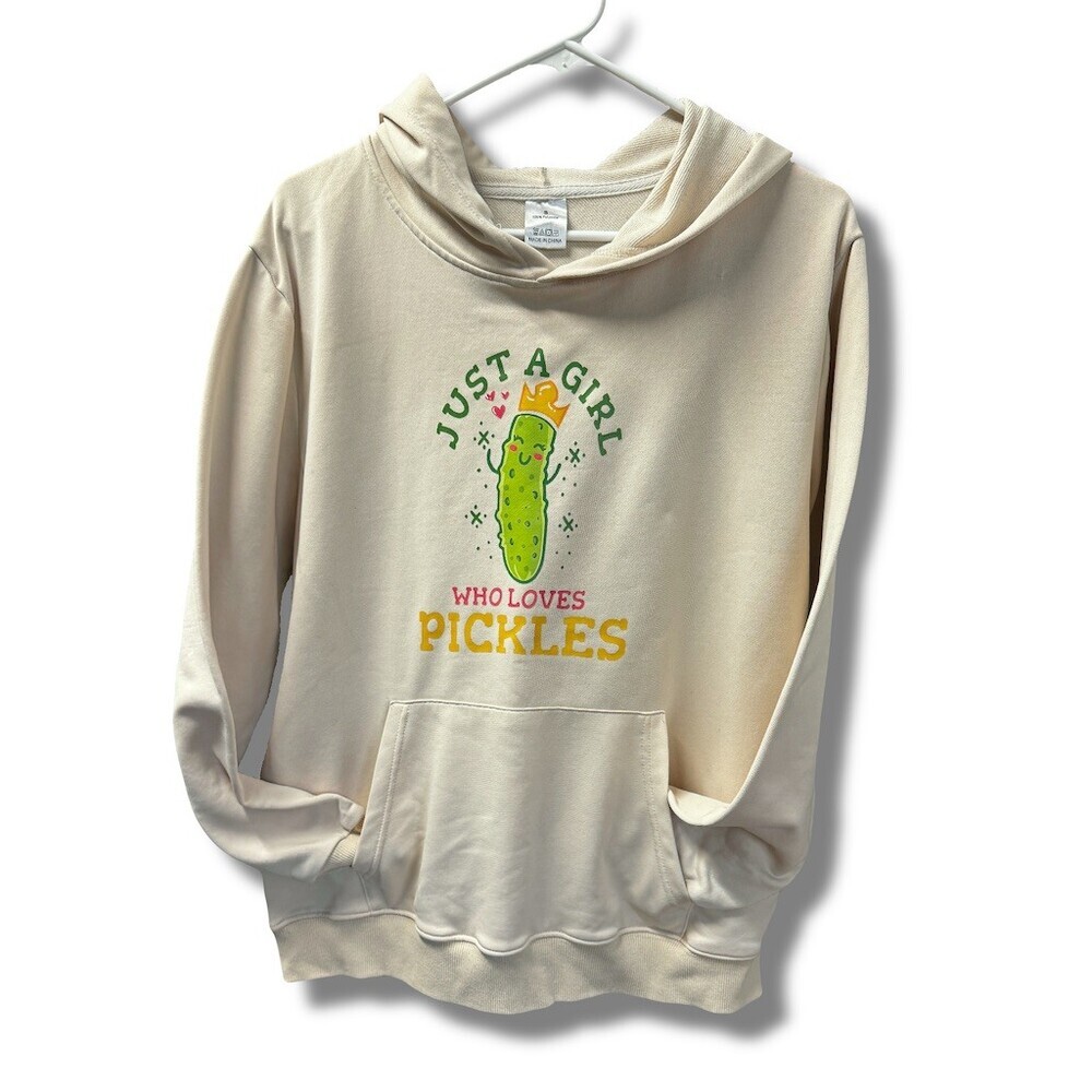 Hoodie Womens Size S yellow Just a Girl Who Loves Pickles Graphic
